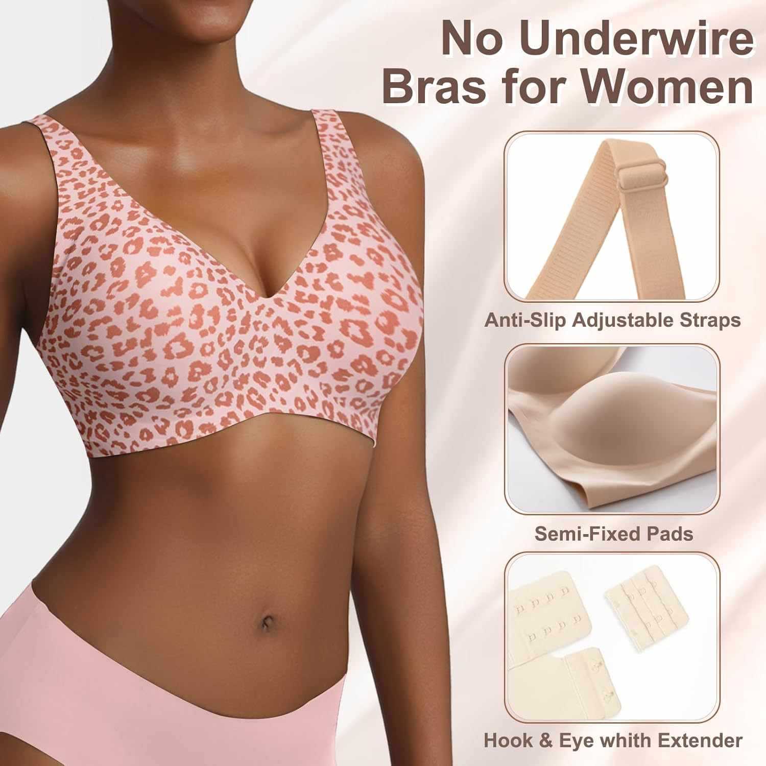 Women's Seamless Pink Leopard  - Minimizer Bra Women 评论和价格