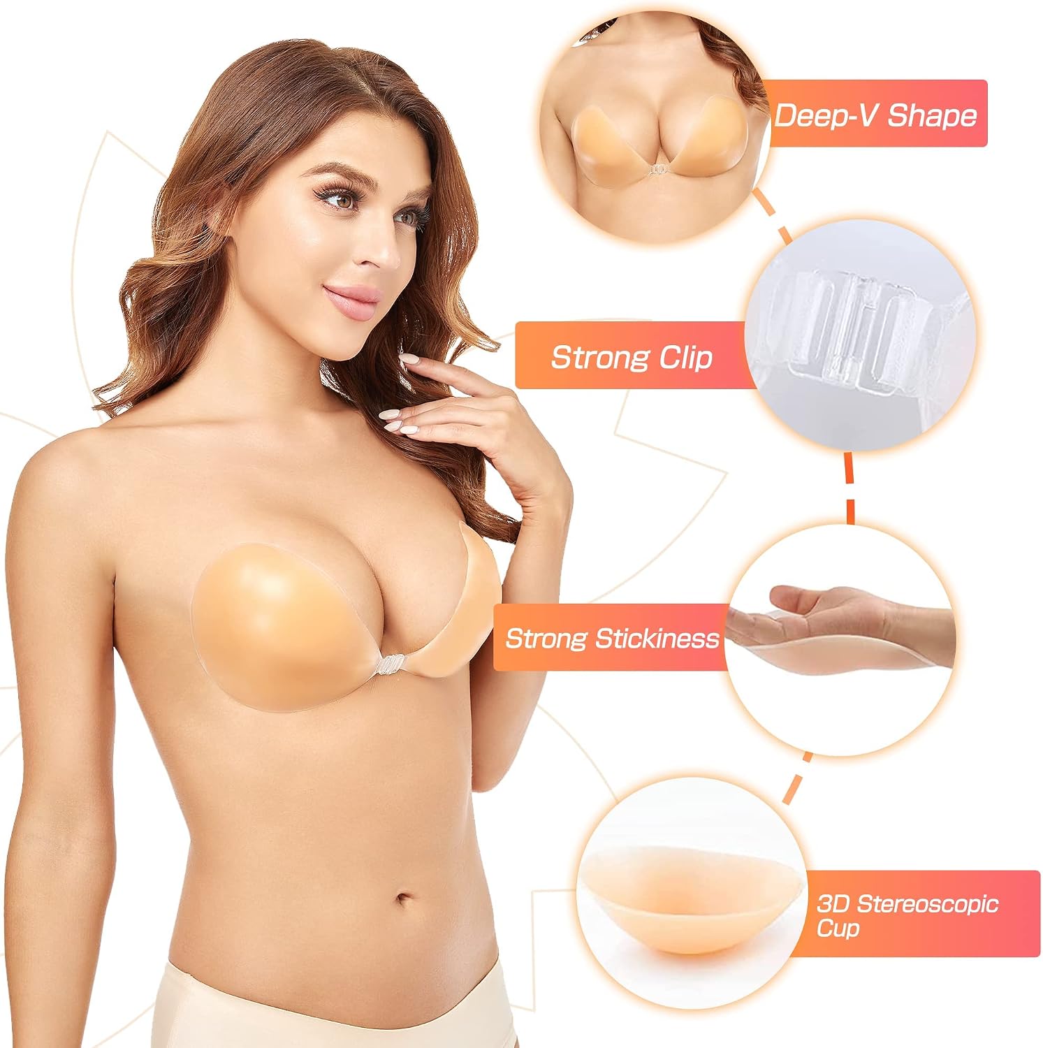 Push-Up Wire-Free Solid Silico - Push Up Bra Silicone 评论和价格